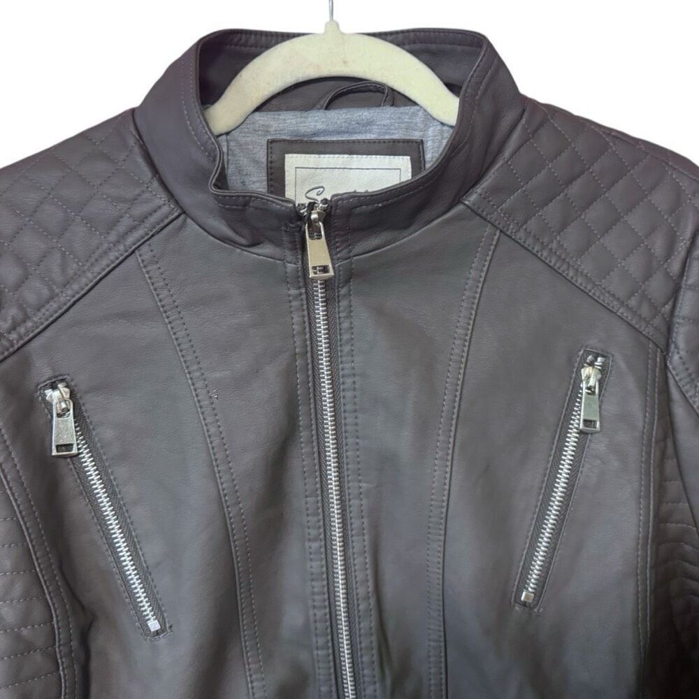 Charcoal Gray Faux Leather Zip Up Mock Neck Jacket XL NWT - Snobbish - Picture 9 of 16